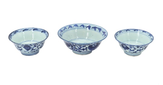 (3) Chinese Blue and White Porcelain Bowls