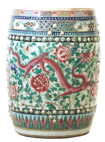 Chinese Painted Ceramic Garden Stool - As Is