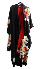 Japanese Embroidered Silk Kimono with Chrysanthemums