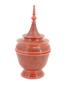 Vintage Burmese Red Lacquered Wood Hsun Ok Offering Vessel