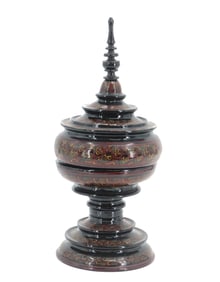 Vintage Burmese Black Lacquered Wood Hsun Ok Offering Vessel