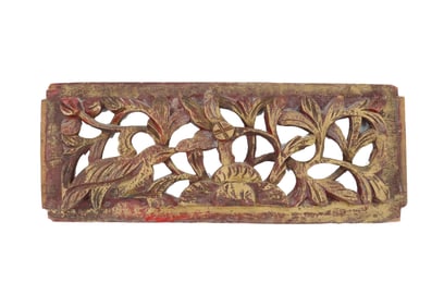 Balinese Carved Wood Plaque with Birds and Vines