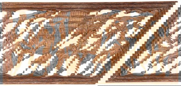 Antique African Carved Wood Panel
