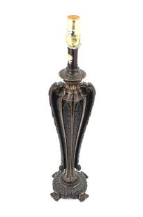 Victorian Revival Bronze Lamp: Victorian Revival Bronze Lamp. Gives the appearance of angelic wings going from wide at the top to narrower at the bottom as the acanthus leaf pattern flows naturally top to bottom.&nbsp; Size: 5 x 23
