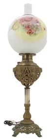 Converted Kerosene Lamp With Neoclassical Cherub Designs