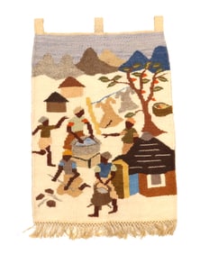 Lesotho Southern Africa Woven Tapestry of a Village Scene