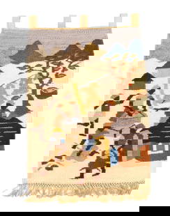 Lesotho Southern Africa Woven Tapestry of a Village Scene: Southern Africa Woven Tapestry of a Village Scene.&nbsp;Vintage Wool Tapestry woven in Lesotho South Africa. Size: 23 1/2 x 37 in.