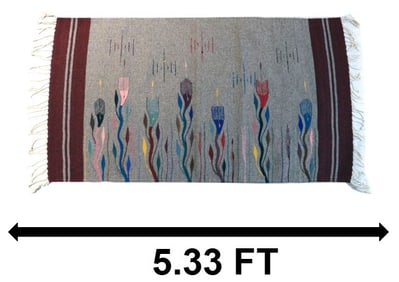 Mexican Zapotec Wool Rug with Flower Patterns