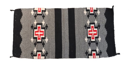 Mexican Zapotec Wool Rug After Navajo Hubbell Cross Pattern