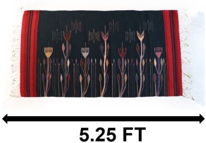Mexican Zapotec Wool Rug with Darker Flower Patterns