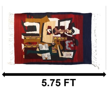 After Pablo Picasso (1881-1973) Spanish, "Musicos con mascaras" on Zapotec Wool Rug