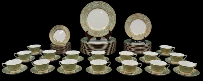 (74) Piece Set of English Royal Worcester Embassy Pattern Bone China Dinnerware