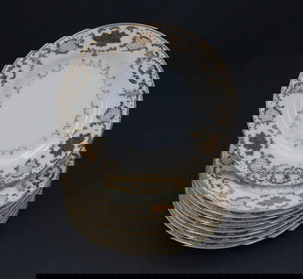 Set of (10) Japanese Empress China Bread and Butter Plates: Empress China, a Japanese porcelain manufacturer active primarily in the mid-20th century, is known for producing elegant export dinnerware aimed at Western markets. Their Anniversary No. 100 pattern