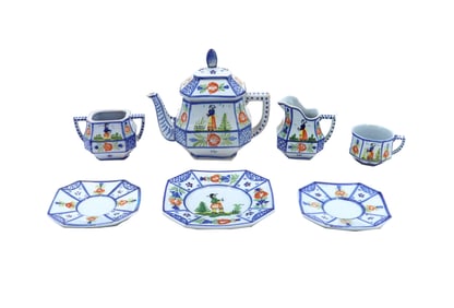 (7) Piece Henriot Quimper Breton Octagon Tea and Biscuit Service