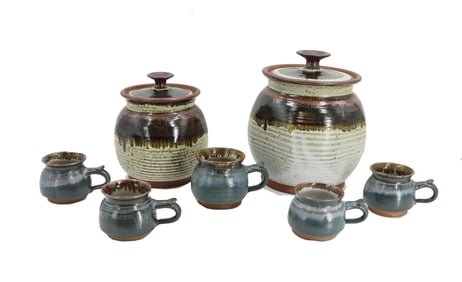 (7) Hand-Thrown Brown Ceramic Pottery Pieces