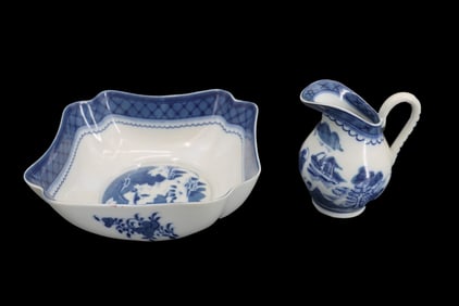 (2) Mottahedeh Portugarl Blue and White Porcelain - Serving Bowl and Creamer