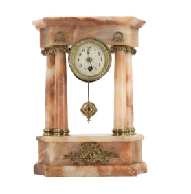 Antique French Empire Marble Column Clock With Ormolo Accents