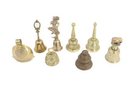 Group of (8) Indian Brass Decorated Bells