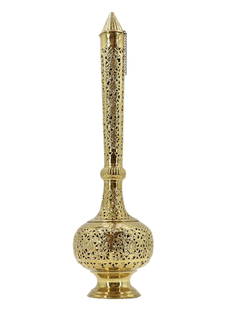 Moroccan Pierced Brass Incense Burner: Moroccan Pierced Brass Incense Burner Size: 6 x 6 x 22 3/4 in.
