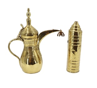 Middle Eastern Brass Dallah Coffee Pot and Cannister