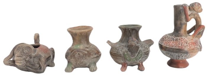 (4) Small Mesoamerican Zapotec Animal Form Clay Vessels