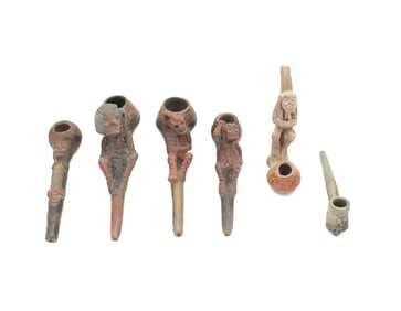 (6) Mesoamerican Zapotec Clay Pipes