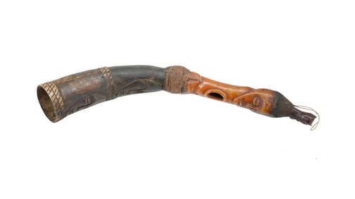 African Carved Horn with Faces