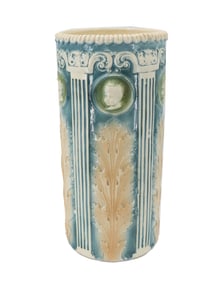 Roseville Style Cherub Cameo Glazed Pottery Umbrella Stand