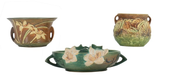 (3) Excellent Vintage Roseville Pottery Pieces