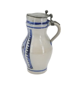 German Westerwald Stoneware Beer Pitcher with Cobalt Decoration