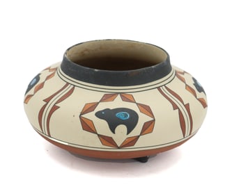 Native American Style Hand Painted Pottery Bowl Signed Aadam