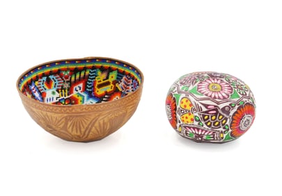 Mexican Folk Art Bowl and Paperweight
