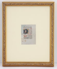 Framed Italian 15th Century Book of Hours Medieval Manuscript Page on Vellum