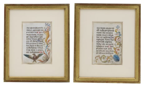 (2) Matching Framed 15th Century Tempera on Parchment Religious Manuscript Pages