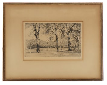 Peter Halm (1854-1923), German Etching of Trees in a Park