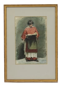 Attributed to Benjamin Brown (1865-1942), American, An Acolyte Reading a Book Watercolor on Paper