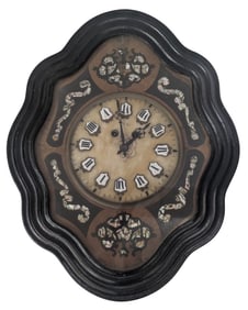 Antique 19th C. French Napoleon III Mother of Pearl Inlay & Enamel Wall Clock