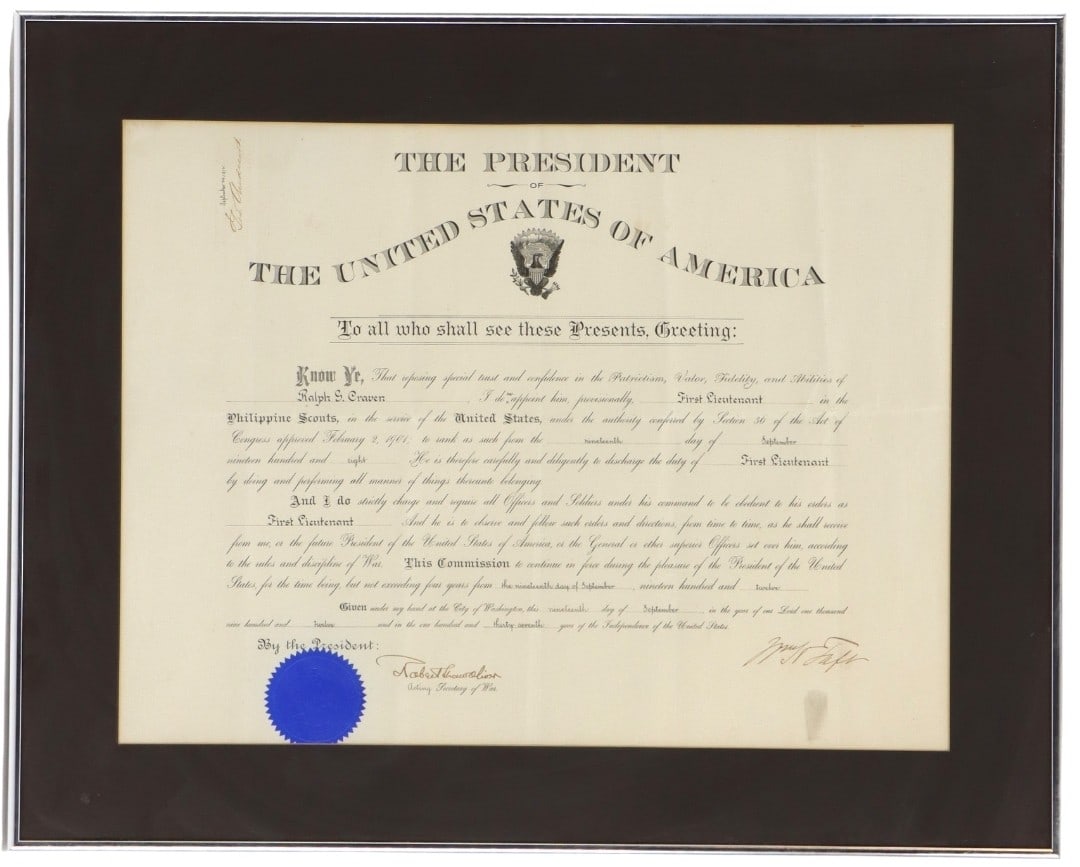 President William H. Tatt Signed Military Commission Document (1 of 9)