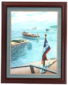 Andrew Bolam Signed Canvas Print of a Gar Wood Classic Runabout on Lake Tahoe