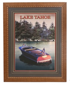 Hand Signed Paul Bailey Print of a 1950's Classic Chris Craft Capri on Lake Tahoe