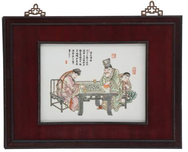 Chinese Famille Rose Hand Painted Porcelain Plaque: Chinese Famille Rose Hand Painted Porcelain Plaque.&nbsp; Size:&nbsp;14 1/2 x 19 1/2 x 1 in.&nbsp;