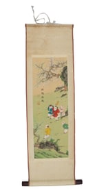 Chinese Hanging Silk Scroll with Frolicking Children
