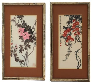 (2) Vintage Chinese Floral Watercolor Painting
