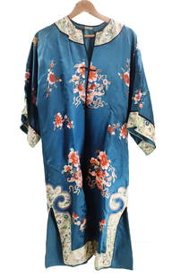 A Chinese Embroidered Silk Robe: A Chinese Embroidered Silk Robe.&nbsp;Condition as pictured. &nbsp; Size:&nbsp;44 x 42 in.