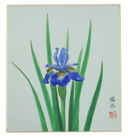 Chinese Painting "Blue Iris" In the Style of Kono Bairei