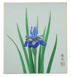Chinese Painting "Blue Iris" In the Style of Kono Bairei: Chinese Painting &quot;Blue Iris&quot; In the Style of Kono Bairei. Signed.&nbsp;Condition as pictured. &nbsp; Size:&nbsp;10 3/4 x 9 1/2 in.