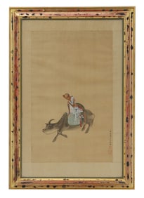 Hua Ziyou 19th Century Chinese, Luohan on an Ox, Ink and Pigment on Silk