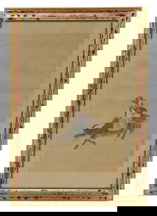 Hua Ziyou 19th Century Chinese, Luohan on an Ox, Ink and Pigment on Silk: Hua Ziyou 19th Century Chinese, Luohan on an Ox, Ink and Pigment on Silk. A Buddhist Saint or Arhat riding an ox. Condition as pictured. &nbsp; Overall Size:&nbsp;32 x 22 in. Sight Size: 23 x 14 in. &