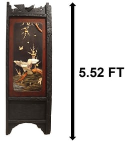 Japanese Meiji Period Shibayama Carved Wood Inlaid Stone and Lacquered Panel