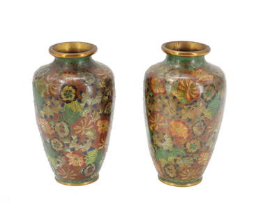 A Pair of Chinese Cloisonne Vases: A Pair of Chinese Cloisonne Vases. Condition as pictured.&nbsp; &nbsp; Size:&nbsp;4 x 4 x 6 in.